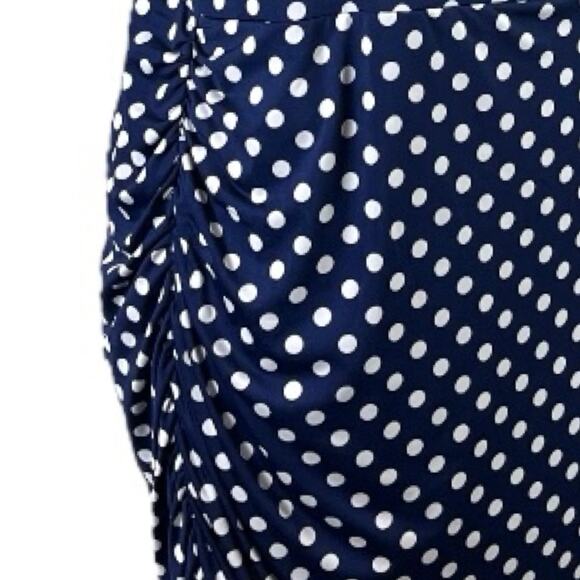 Star Vixen Dress Drape Neck Ruched Bodycon Blue White Polka Dot Women’s Plus 2X - Picture 10 of 12